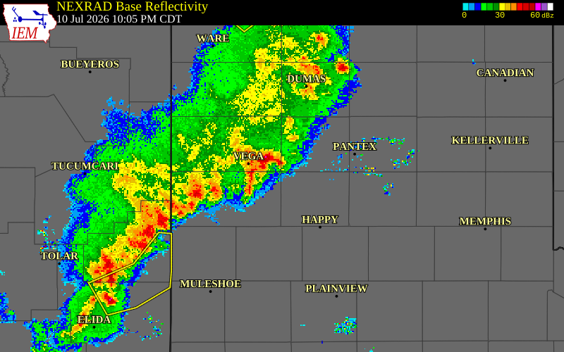 NEXRAD radar during the Friday, July 10, 2026 storm activity in Potter County, Texas
