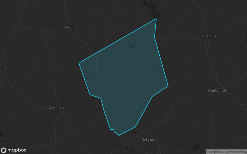 Map of Robertson County, Texas showing the county boundary and surrounding cities