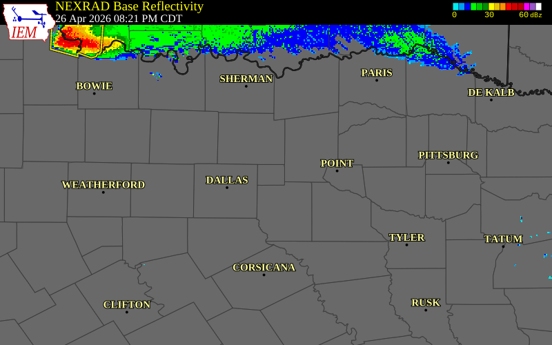 NEXRAD radar during the Sunday, April 26, 2026 storm activity in Rockwall County, Texas
