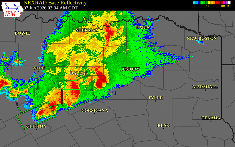 NEXRAD radar during the Sunday, June 7, 2026 storm activity in Rockwall County, Texas
