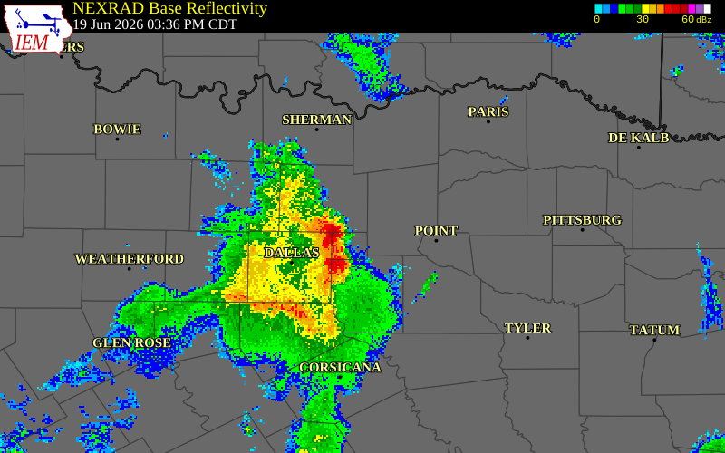 NEXRAD radar during the Friday, June 19, 2026 storm activity in Rockwall County, Texas