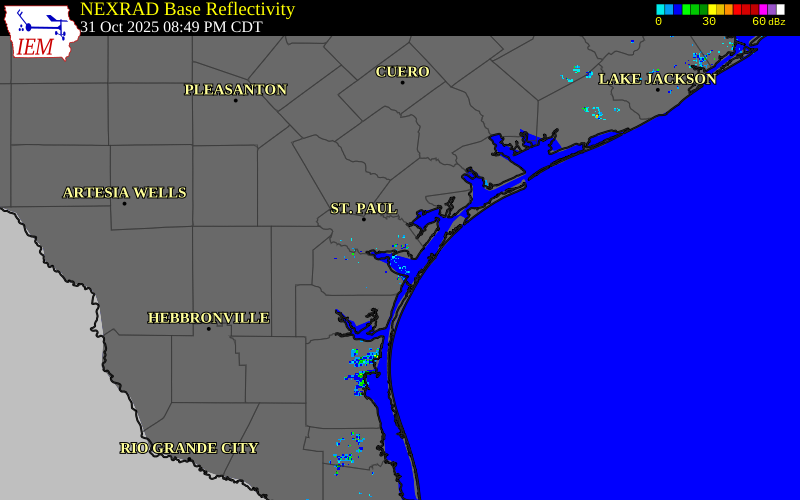 Radar snapshot during the Oct 31, 2025 hail event near 1 NE Portland, San Patricio County, Texas, with NWS warning polygons