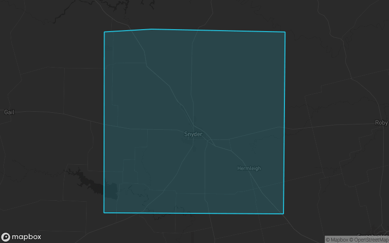 Map of Scurry County, Texas showing the county boundary and surrounding cities