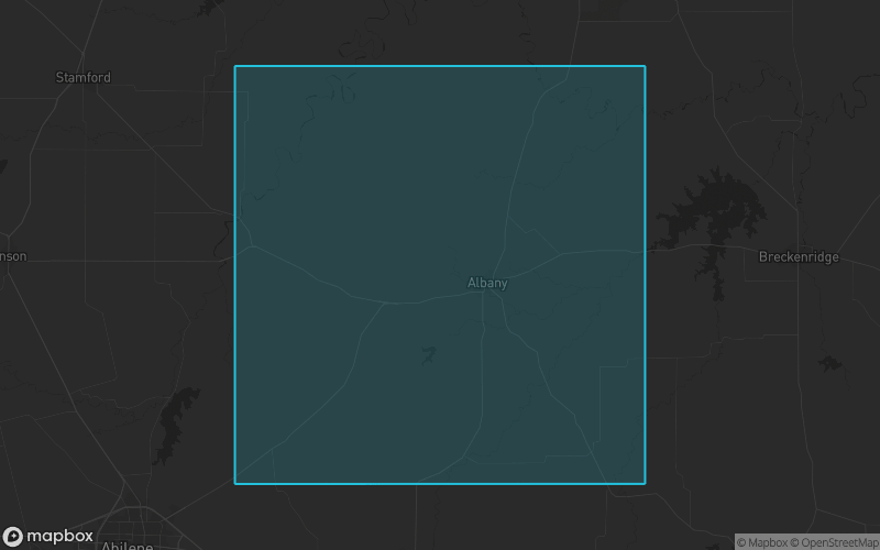 Map of Shackelford County, Texas showing the county boundary and surrounding cities