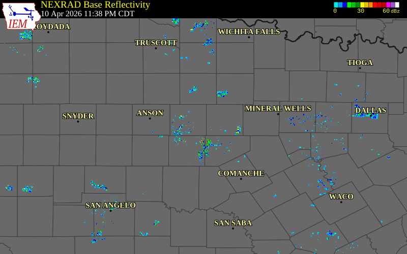 Radar snapshot during the Apr 10, 2026 tornado event near 3 SSW Ibex, Shackelford County, Texas, with NWS warning polygons