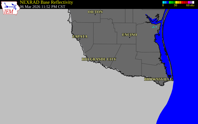 NEXRAD radar during the Friday, March 6, 2026 storm activity in Starr County, Texas