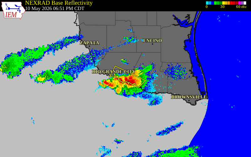 NEXRAD radar during the Sunday, May 10, 2026 storm activity in Starr County, Texas