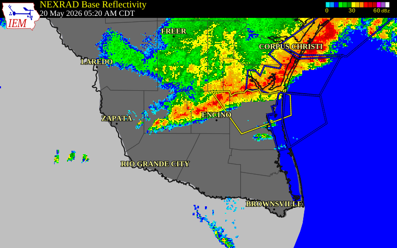NEXRAD radar during the Wednesday, May 20, 2026 storm activity in Starr County, Texas