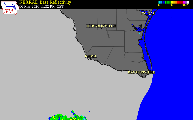 Radar snapshot during the Mar 6, 2026 hail event near Rio Grande City, Starr County, Texas, with NWS warning polygons