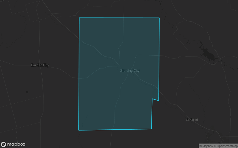 Map of Sterling County, Texas showing the county boundary and surrounding cities