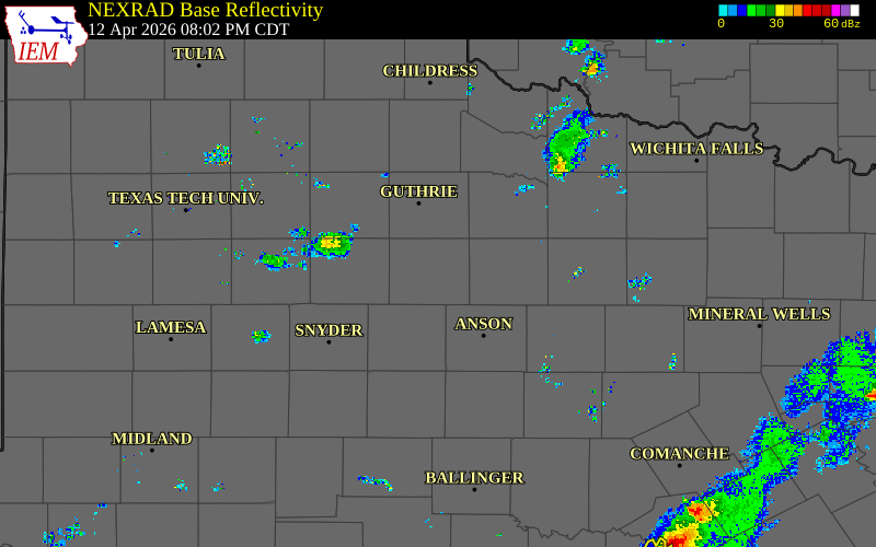 Radar snapshot during the Apr 12, 2026 wind event near 3 NE Aspermont, Stonewall County, Texas, with NWS warning polygons