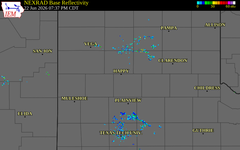 NEXRAD radar during the Monday, June 22, 2026 storm activity in Swisher County, Texas
