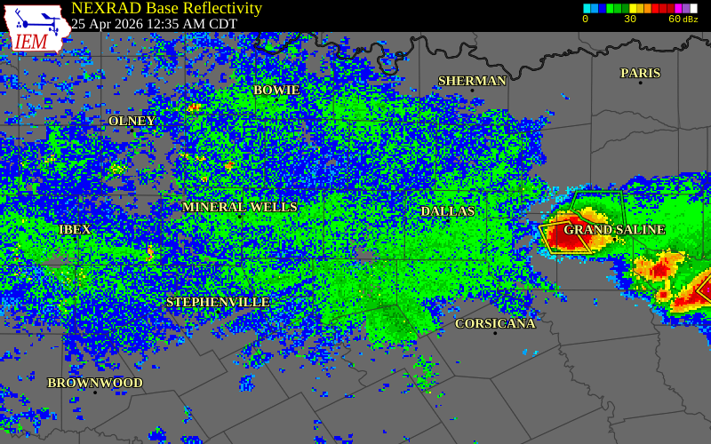 NEXRAD radar during the Saturday, April 25, 2026 storm activity in Tarrant County, Texas