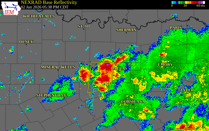 NEXRAD radar during the Tuesday, June 2, 2026 storm activity in Tarrant County, Texas