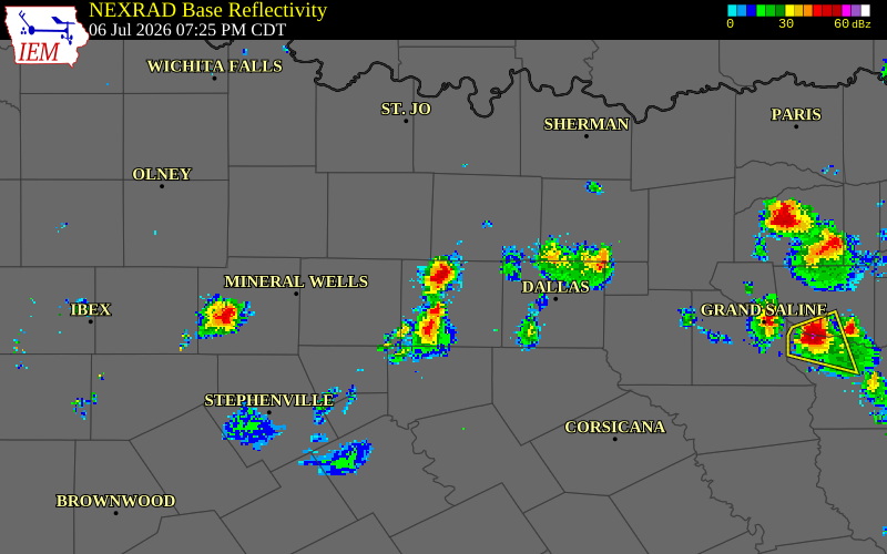 NEXRAD radar during the Monday, July 6, 2026 storm activity in Tarrant County, Texas