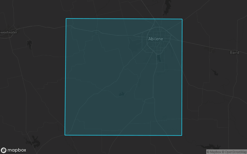 Map of Taylor County, Texas showing the county boundary and surrounding cities