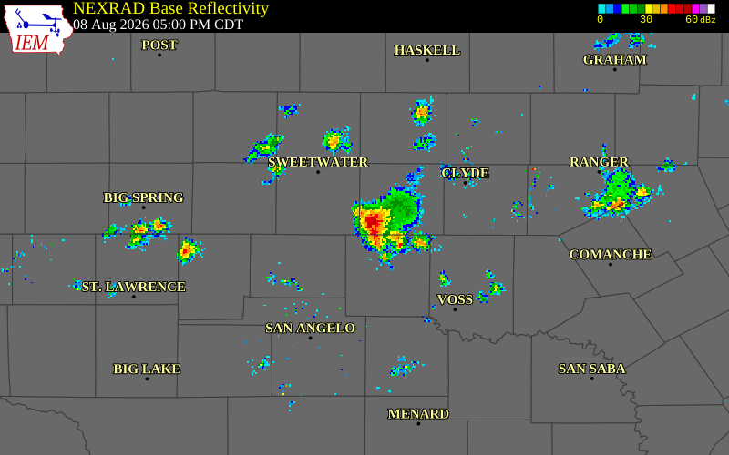 NEXRAD radar during the Saturday, August 8, 2026 storm activity in Taylor County, Texas