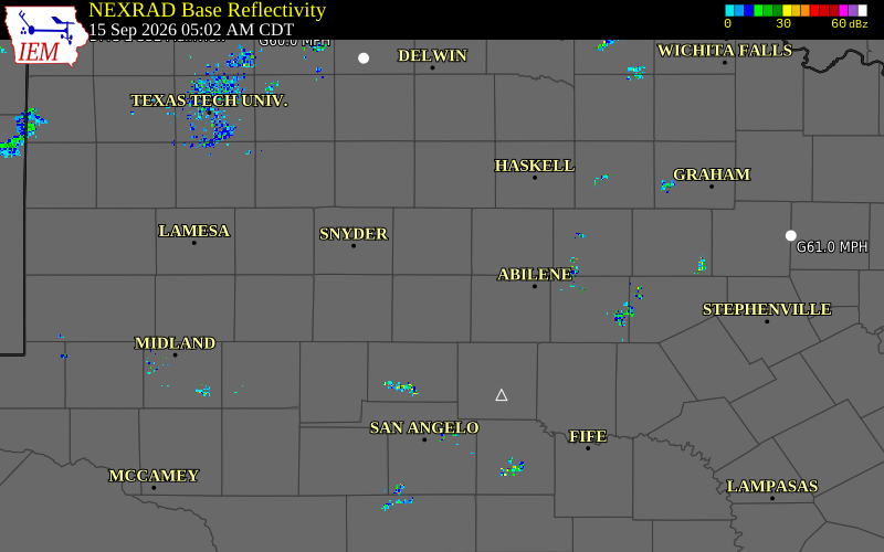 Current NEXRAD radar over Taylor County, Texas with recent storm report locations
