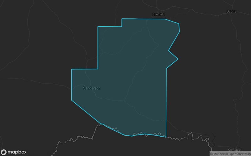 Map of Terrell County, Texas showing the county boundary and surrounding cities