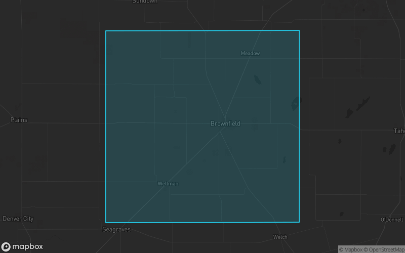 Map of Terry County, Texas showing the county boundary and surrounding cities
