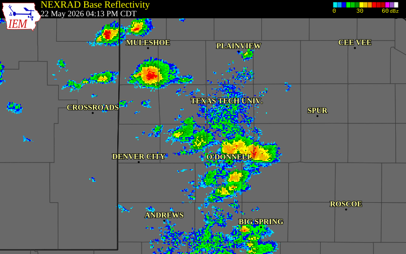 NEXRAD radar during the Friday, May 22, 2026 storm activity in Terry County, Texas