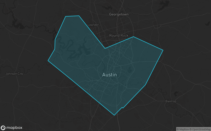 Map of Travis County, Texas showing the county boundary and surrounding cities