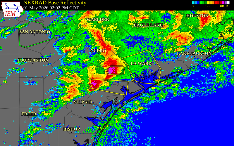 NEXRAD radar during the Friday, May 1, 2026 storm activity in Victoria County, Texas