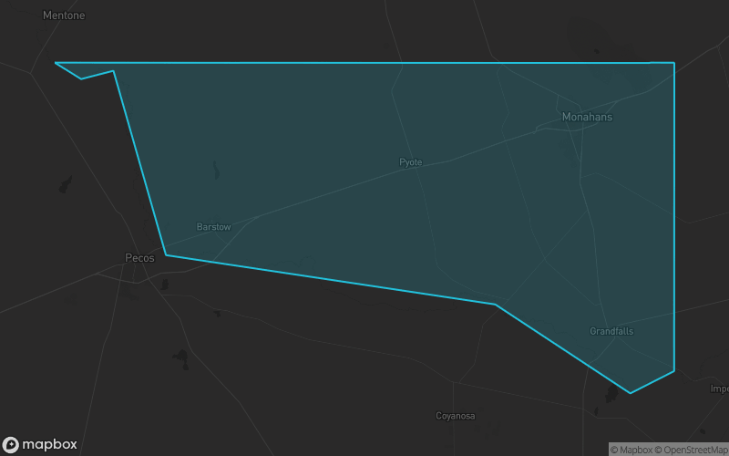 Map of Ward County, Texas showing the county boundary and surrounding cities