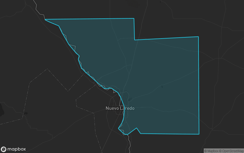 Map of Webb County, Texas showing the county boundary and surrounding cities