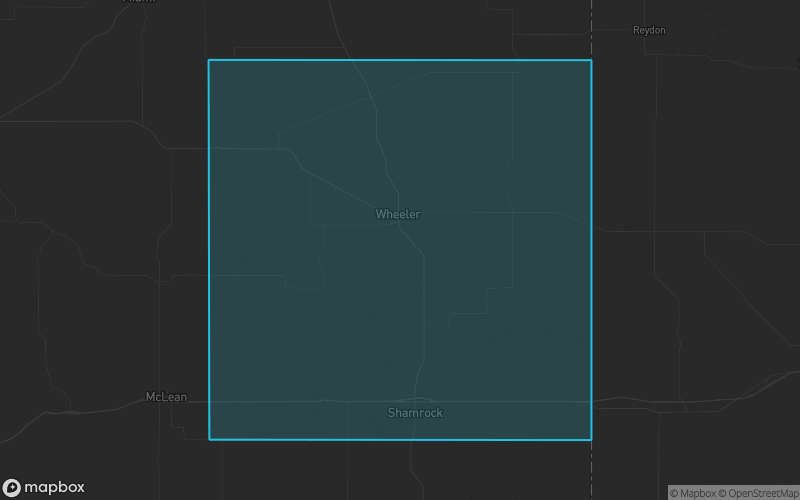 Map of Wheeler County, Texas showing the county boundary and surrounding cities