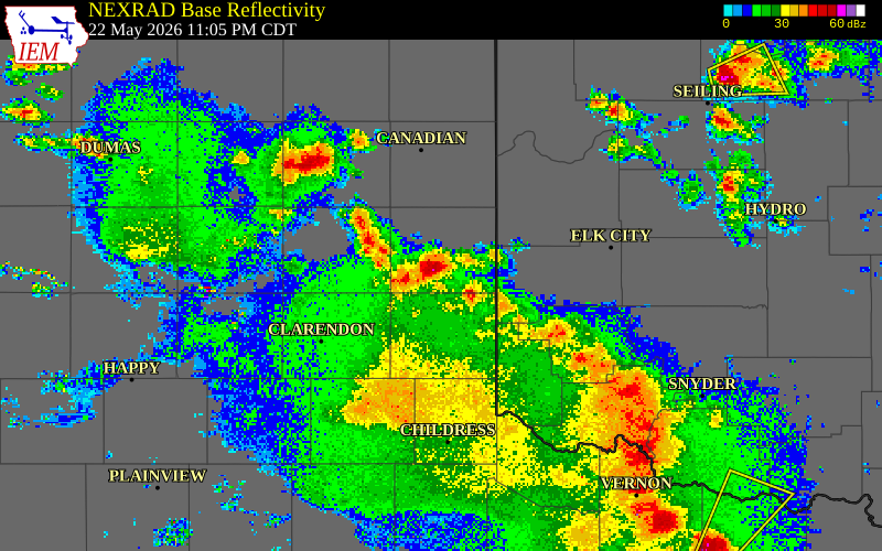 NEXRAD radar during the Friday, May 22, 2026 storm activity in Wheeler County, Texas