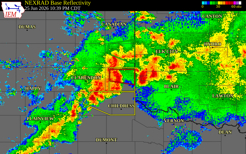 NEXRAD radar during the Thursday, June 25, 2026 storm activity in Wheeler County, Texas