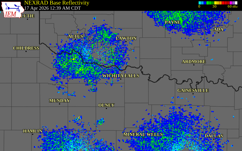 NEXRAD radar during the Friday, April 17, 2026 storm activity in Wichita County, Texas