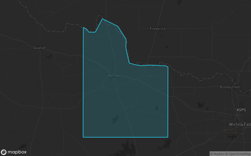 Map of Wilbarger County, Texas showing the county boundary and surrounding cities