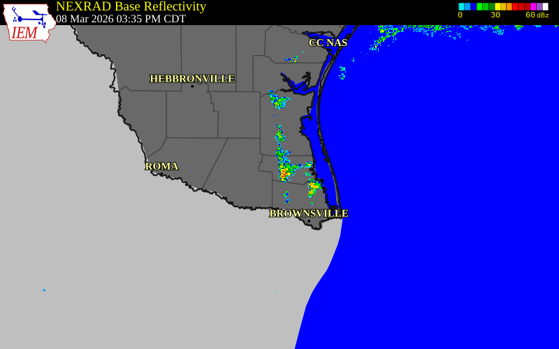 Radar snapshot during the Mar 8, 2026 tornado event near Lyford, Willacy County, Texas, with NWS warning polygons