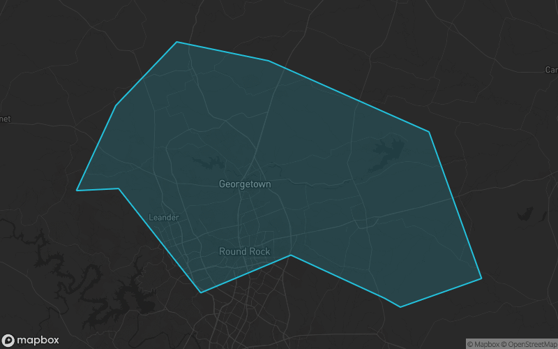 Map of Williamson County, Texas showing the county boundary and surrounding cities