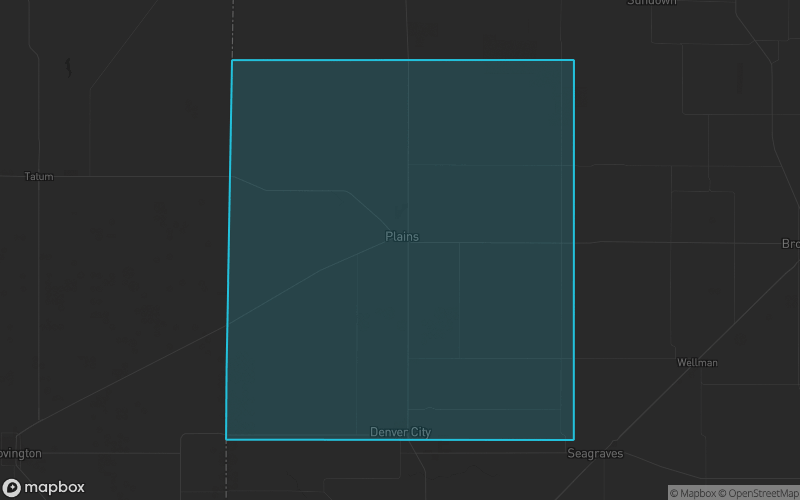 Map of Yoakum County, Texas showing the county boundary and surrounding cities