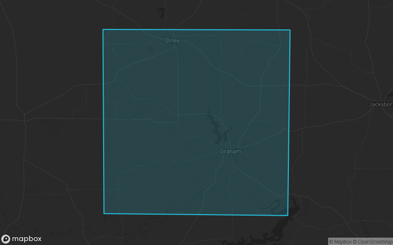 Map of Young County, Texas showing the county boundary and surrounding cities