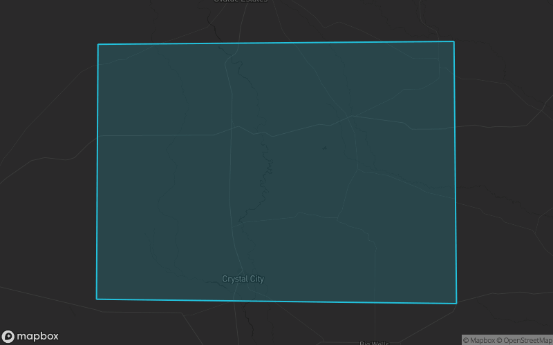 Map of Zavala County, Texas showing the county boundary and surrounding cities