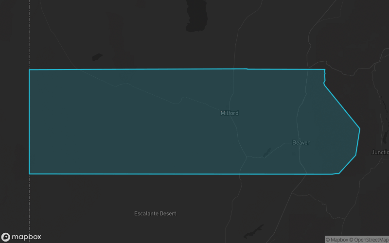 Map of Beaver County, Utah showing the county boundary and surrounding cities