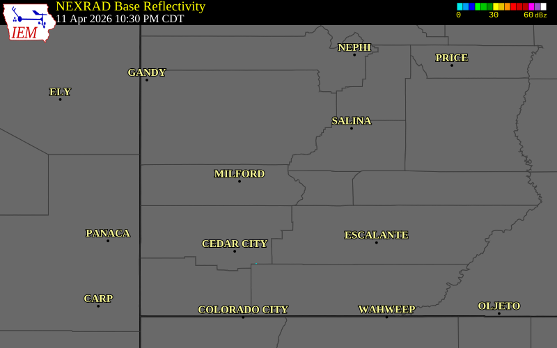 Radar snapshot during the Apr 11, 2026 wind event near 8 SSW Cove Ft, Beaver County, Utah, with NWS warning polygons