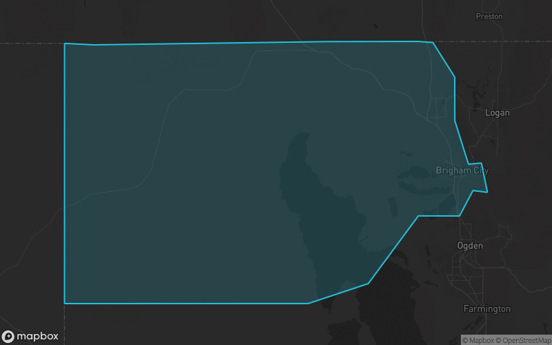 Map of Box Elder County, Utah showing the county boundary and surrounding cities
