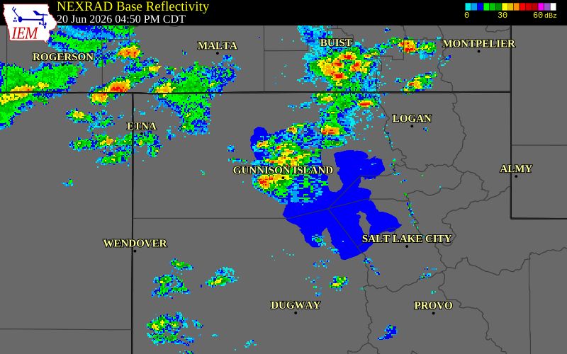 NEXRAD radar during the Saturday, June 20, 2026 storm activity in Box Elder County, Utah