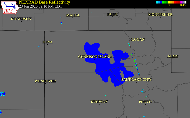NEXRAD radar during the Tuesday, June 23, 2026 storm activity in Box Elder County, Utah