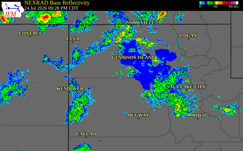 NEXRAD radar during the Friday, July 24, 2026 storm activity in Box Elder County, Utah