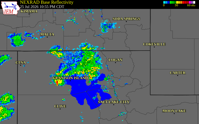 NEXRAD radar during the Saturday, July 25, 2026 storm activity in Box Elder County, Utah