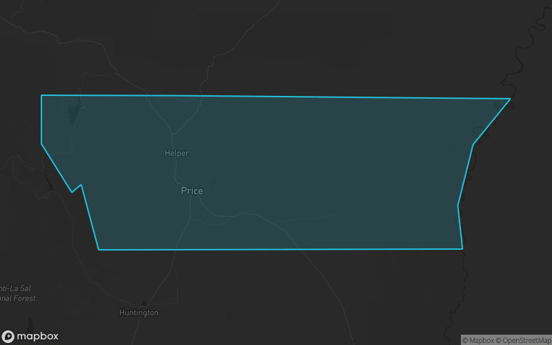 Map of Carbon County, Utah showing the county boundary and surrounding cities