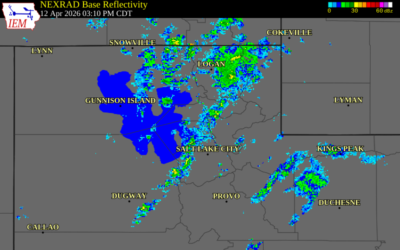 NEXRAD radar during the Sunday, April 12, 2026 storm activity in Davis County, Utah