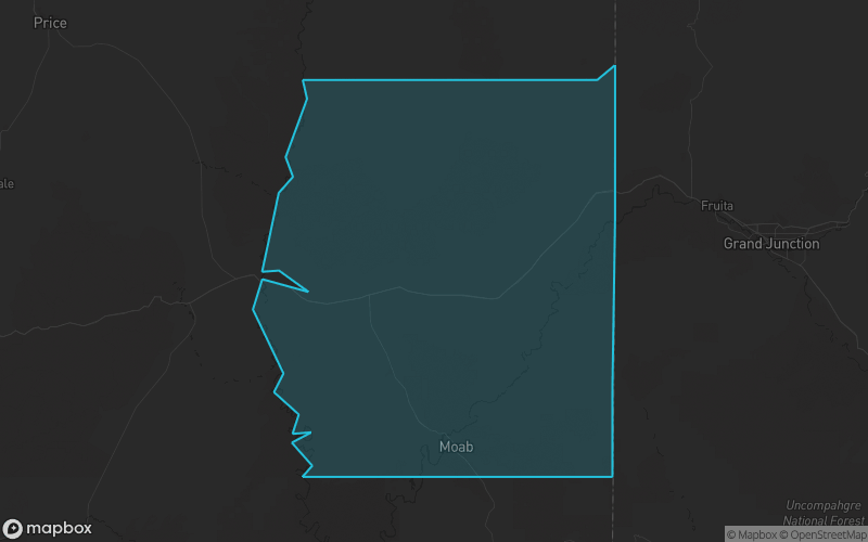 Map of Grand County, Utah showing the county boundary and surrounding cities