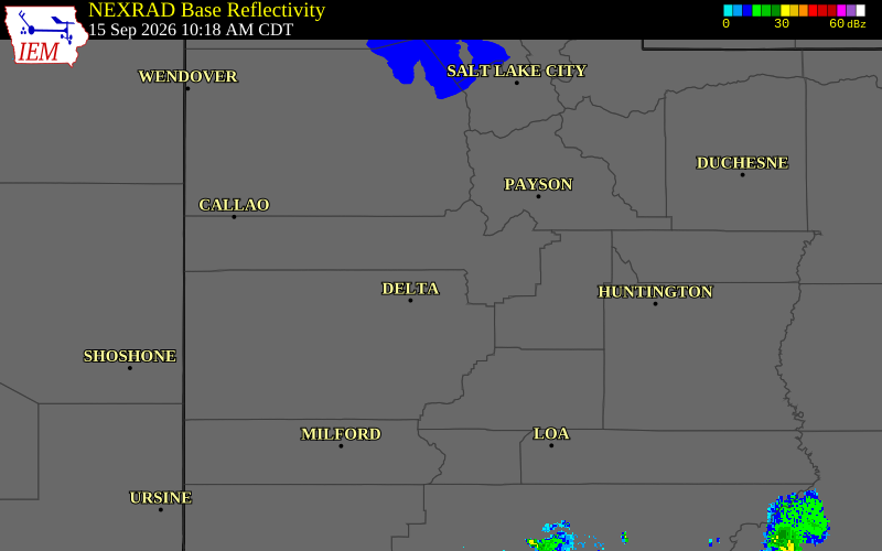 Current NEXRAD radar over Millard County, Utah with recent storm report locations
